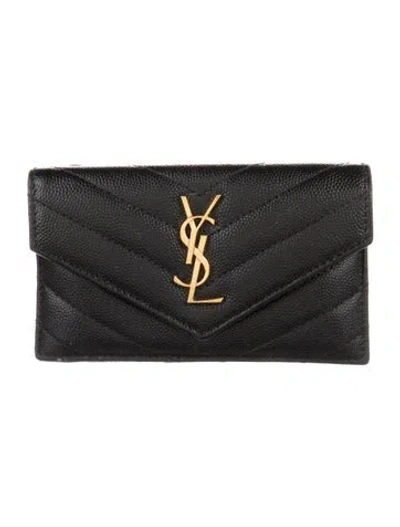 Pre-owned Saint Laurent Leather Compact Wallet In Black