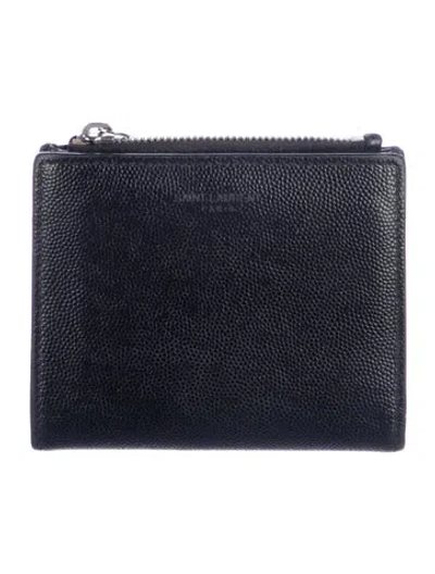 Pre-owned Saint Laurent Leather Compact Wallet In Black