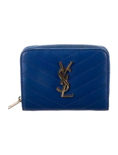 Pre-owned Saint Laurent Leather Compact Wallet In Blue