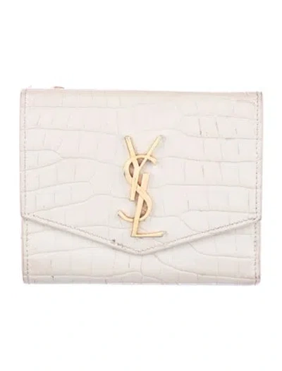 Pre-owned Saint Laurent Leather Compact Wallet In Gray