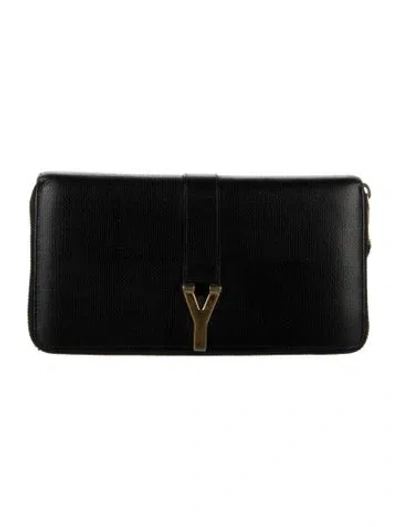 Pre-owned Saint Laurent Leather Continental Wallet In Black