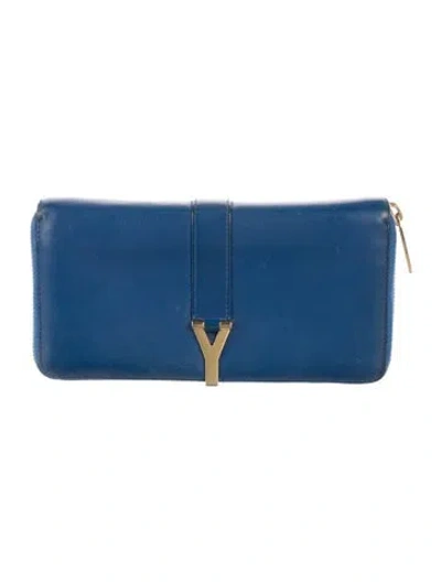 Pre-owned Saint Laurent Leather Continental Wallet In Blue