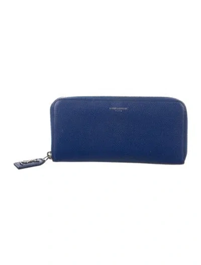 Pre-owned Saint Laurent Leather Continental Wallet In Blue
