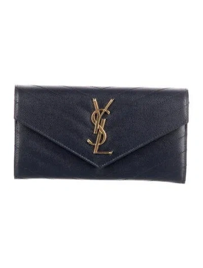 Pre-owned Saint Laurent Leather Continental Wallet In Blue