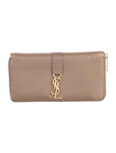 Pre-owned Saint Laurent Leather Continental Wallet In Neutral