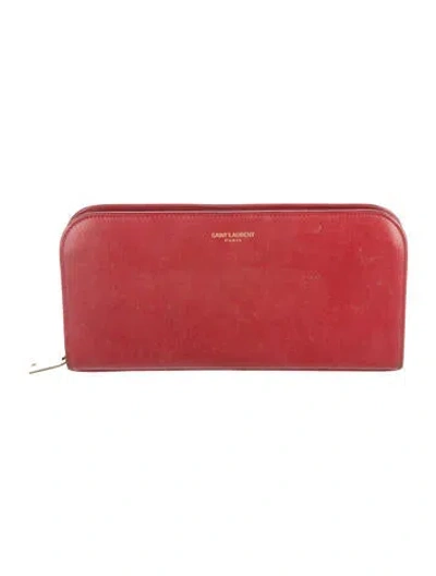 Pre-owned Saint Laurent Leather Continental Wallet In Red