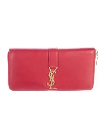Pre-owned Saint Laurent Leather Continental Wallet In Red