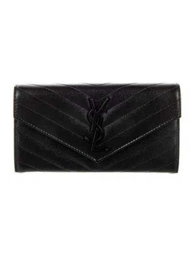 Pre-owned Saint Laurent Leather Continental Wallet W/ Tags In Black