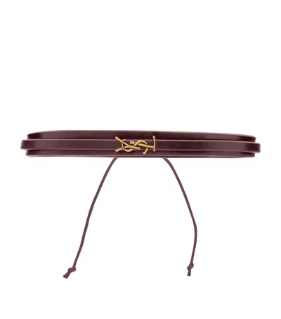 Saint Laurent Leather Cord Cassandre Bracelet In Burgundy