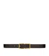 Saint Laurent Leather Croc-embossed Belt In Brown