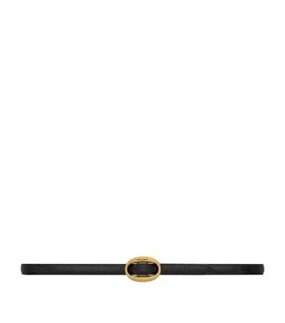 Saint Laurent Leather Croc-embossed Belt In Black