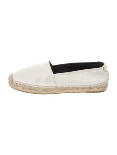 Pre-owned Saint Laurent Leather Crochet Trim Espadrilles In White