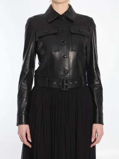 Saint Laurent Leather Cropped Jacket In Black