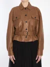 Saint Laurent Leather Cropped Jacket In Brown