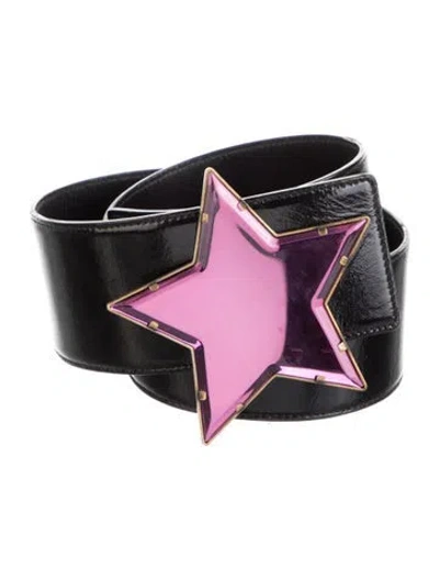 Pre-owned Saint Laurent Leather Crystal Embellishments Belt In Black