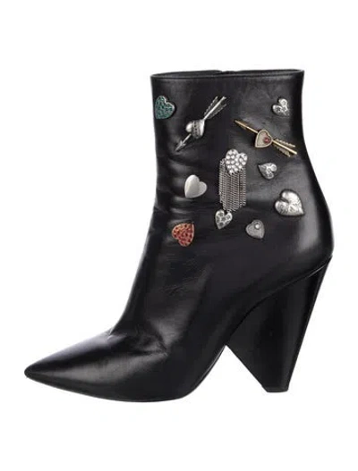 Pre-owned Saint Laurent Leather Crystal Embellishments Boots In Black