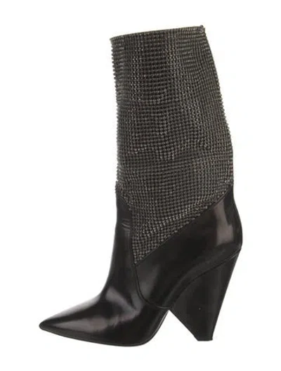 Pre-owned Saint Laurent Leather Crystal Embellishments Boots In Multi