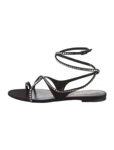 Pre-owned Saint Laurent Leather Crystal Embellishments Gladiator Sandals In Black