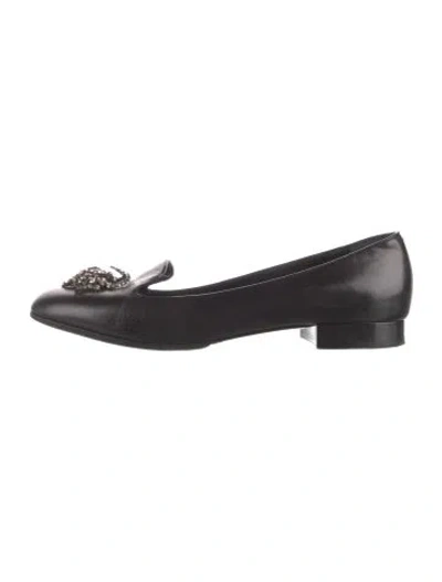 Pre-owned Saint Laurent Leather Crystal Embellishments Loafers In Black