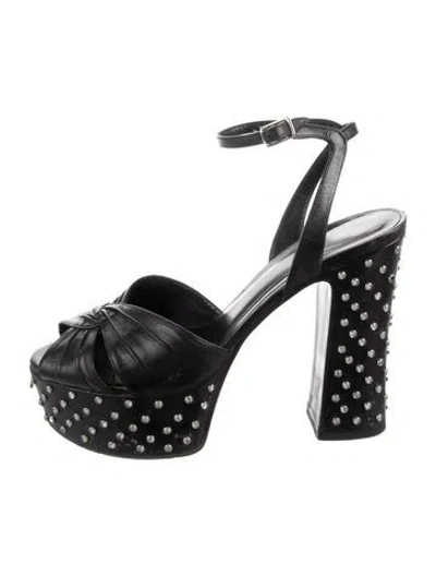 Pre-owned Saint Laurent Leather Crystal Embellishments Sandals In Black