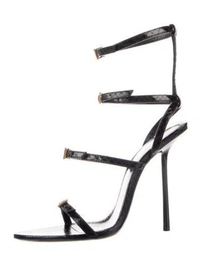 Pre-owned Saint Laurent Leather Crystal Embellishments Sandals In Black