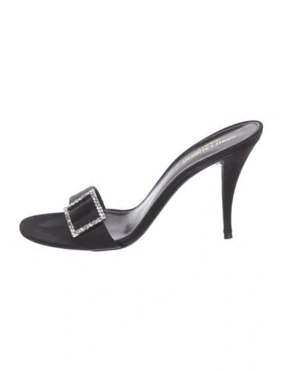 Pre-owned Saint Laurent Leather Crystal Embellishments Slides In Black