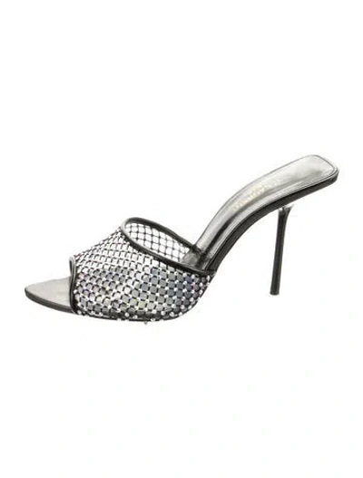 Pre-owned Saint Laurent Leather Crystal Embellishments Slides In Black