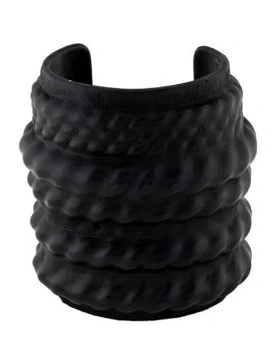 Pre-owned Saint Laurent Leather Cuff Bracelet, 5.5" In Black