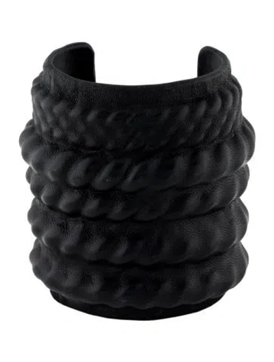 Pre-owned Saint Laurent Leather Cuff Bracelet, 5.5" In Black