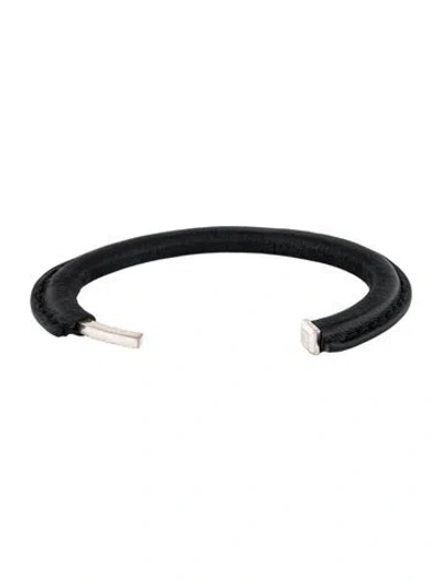 Pre-owned Saint Laurent Leather Cuff Bracelet, 6" In Black