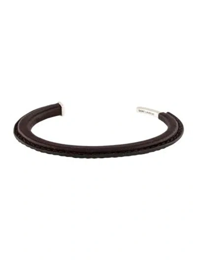 Pre-owned Saint Laurent Leather Cuff Bracelet, 6" In Brown