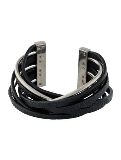 Pre-owned Saint Laurent Leather Cuff Bracelet, 6.5" In Black