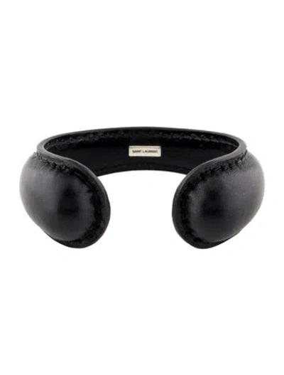 Pre-owned Saint Laurent Leather Cuff Bracelet, 6.5" In Black