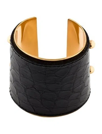 Pre-owned Saint Laurent Leather Cuff Bracelet, 7.5" In Black