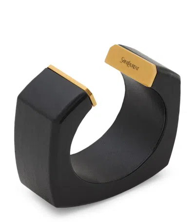 Saint Laurent Leather Cuff Bracelet In Black