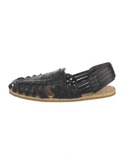 Pre-owned Saint Laurent Leather Cutout Accent Espadrilles In Black