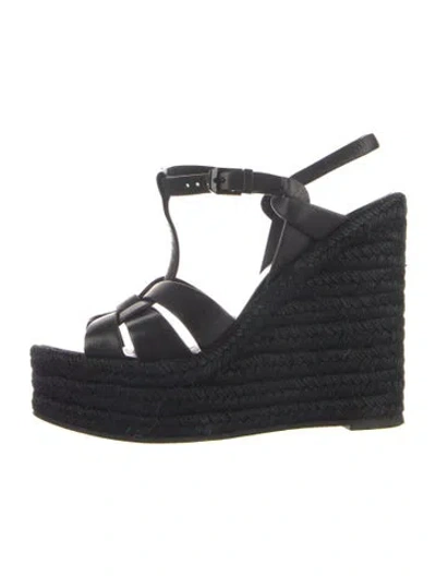 Pre-owned Saint Laurent Leather Cutout Accent Espadrilles In Black