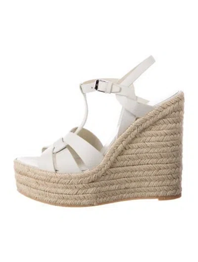 Pre-owned Saint Laurent Leather Cutout Accent Espadrilles In White