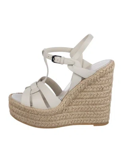 Pre-owned Saint Laurent Leather Cutout Accent Espadrilles In White