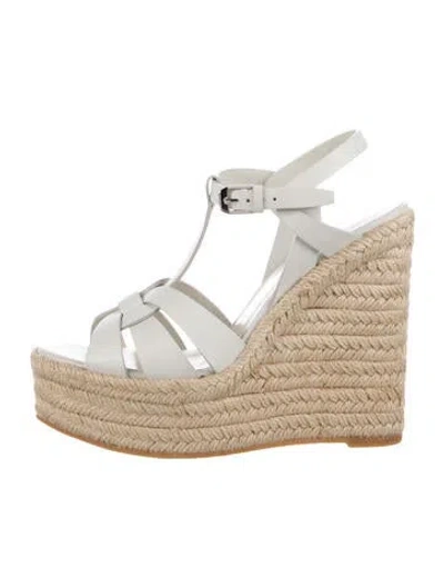 Pre-owned Saint Laurent Leather Cutout Accent Espadrilles In White