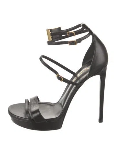 Pre-owned Saint Laurent Leather Cutout Accent Sandals In Black