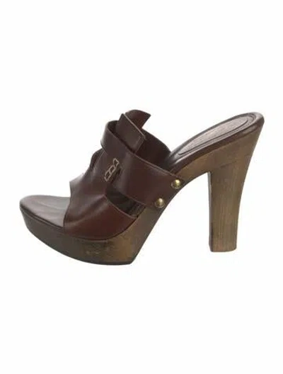 Pre-owned Saint Laurent Leather Cutout Accent Slides In Brown