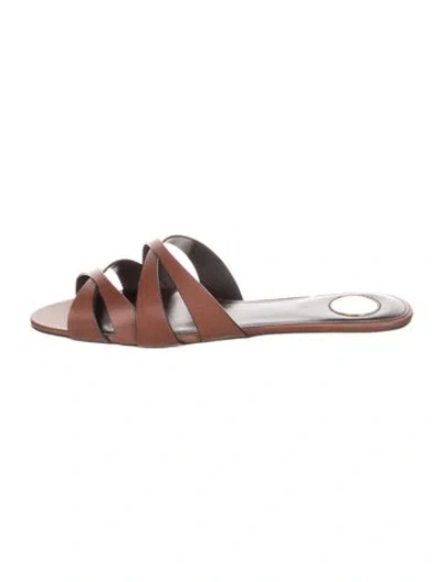 Pre-owned Saint Laurent Leather Cutout Accent Slides W/ Tags In Brown