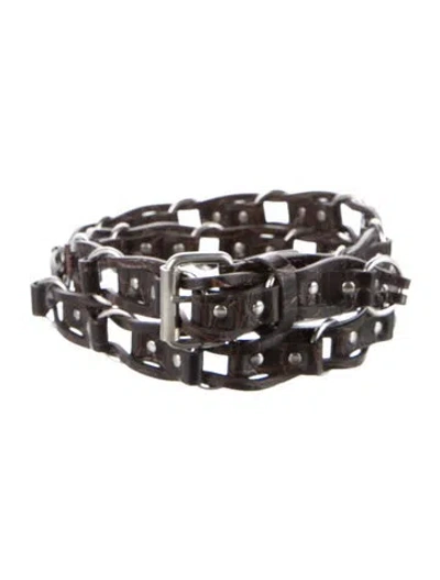 Pre-owned Saint Laurent Leather Cutout Accent Waist Belt W/ Tags In Brown
