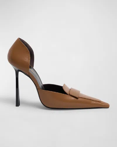 Saint Laurent Leather D'orsay Loafer Pumps In Macadamia