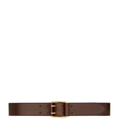 Saint Laurent Leather Double-pin Belt In Sand
