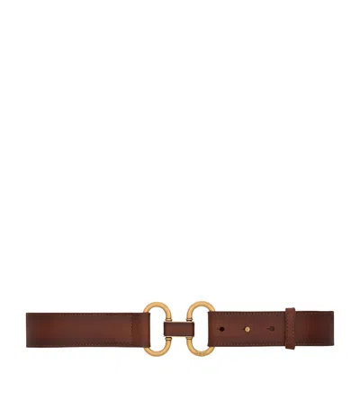 Saint Laurent Leather Double Ring Belt In Beige