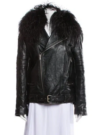 Pre-owned Saint Laurent Leather Down Jacket In Black