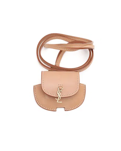 Saint Laurent Leather Earphone Case In Sand