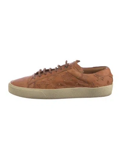 Pre-owned Saint Laurent Leather Embroidered Accent Sneakers In Brown